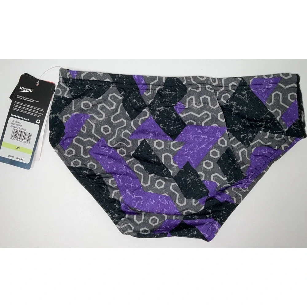 NWT Men's Speedo Endurance+ Brief Swim Trunks Ruse Blocks Purple Size 30